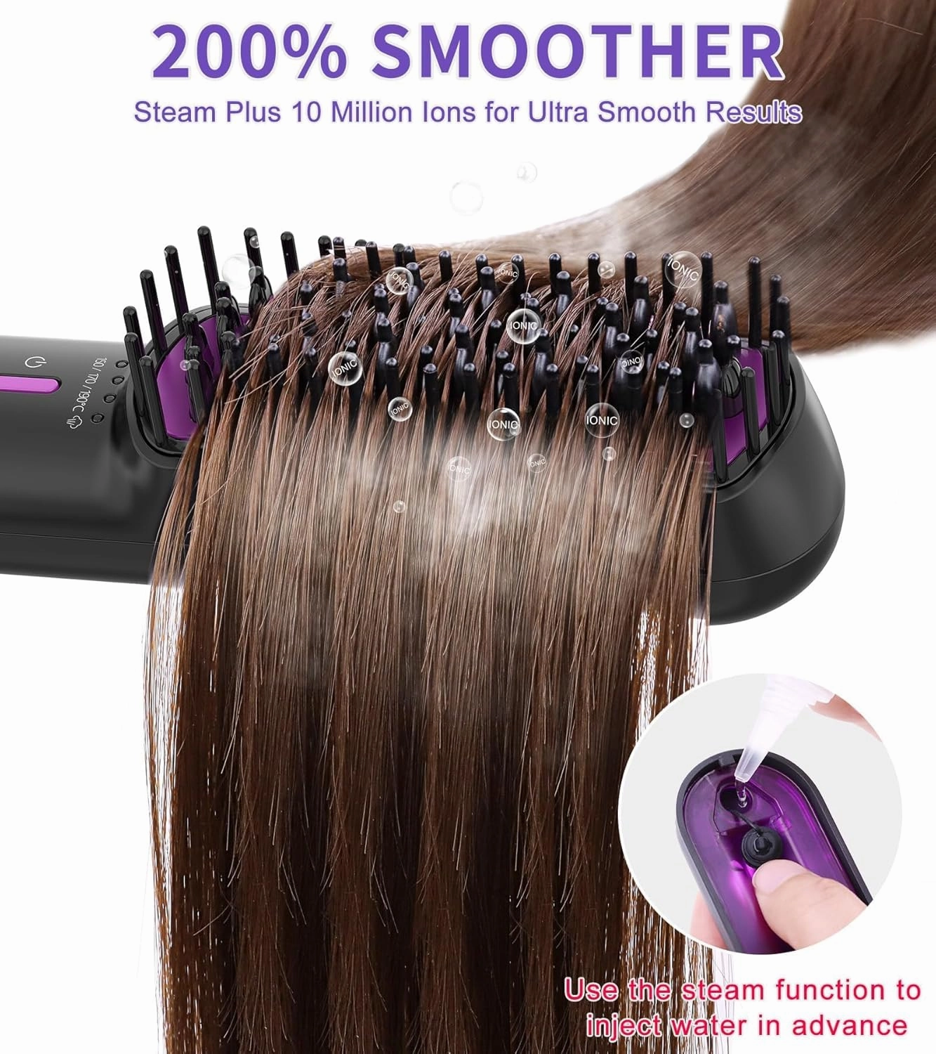 Hair Straightener Brush, Ionic Plus Steam Straightening Brush for Smooth, Anti-frizz Hair, Anti-Scald Ceramic Straightening Comb, Heated Straightener Brush Flat Iron Fast Heating for Home Salon