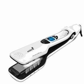 Hair Straightener with Steam,Salon Professional Nano Titanium Ceramic Steam Flat Iron with Removable Comb Digital LCD 5 Level Adjustable Temperature Auto Temperature Lock (White)