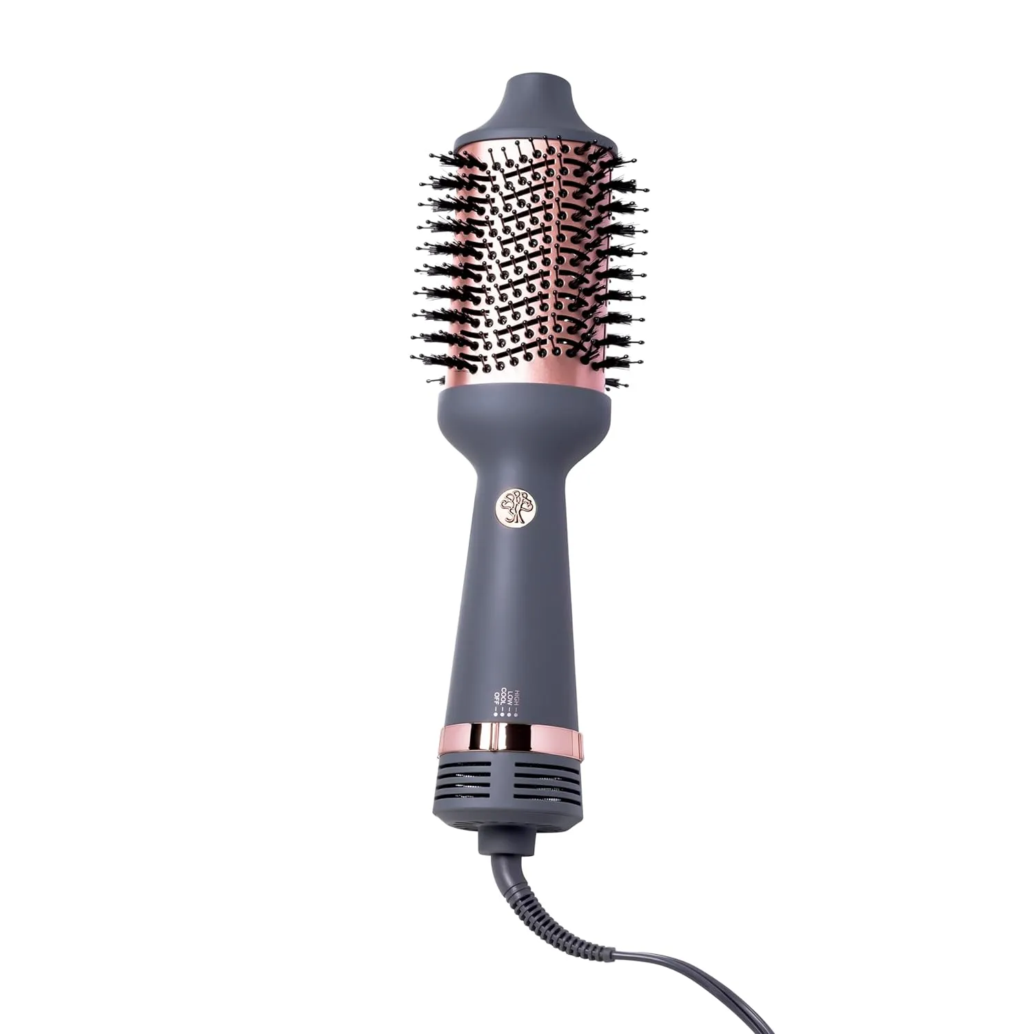 Hairitage Volumizing One Step Blow Dry Brush   Hair Dryer for Curling   Straightening - Ceramic Tourmaline Blowout Brush   Volumizer - Hair Styler for Smooth Shiny, Frizz-Free Styles - Matte Grey