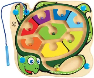 Hape Wooden Magnetic Maze Puzzle Colorblock Sea Turtle| Learning and Development Puzzle with Magnetic Wand for Preschoolers