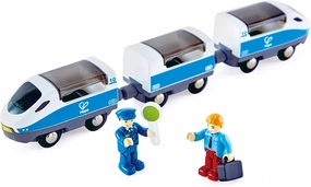 Hape E3728 Intercity Train Toy, Kids Train Toy Set with Accessories, 3 x Open/Close Magnetic Carriages, Passenger and Driver Figurines Included, Multicolor, 10.63" x 1.5" x 1.97", 7 Pack