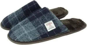 Harris Tweed Slippers in Grey and Black Tartan Gift for Men
