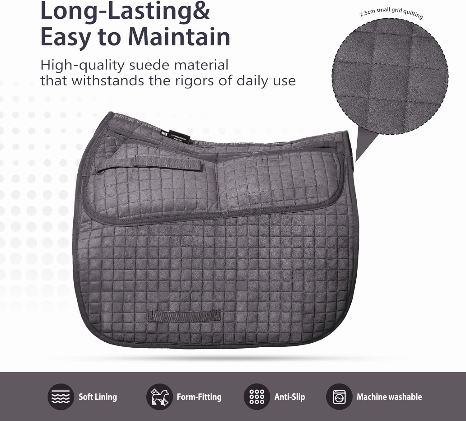 Harrison Howard Diamond Quilted Dressage Saddle Pad Adjustable with 4 Pockets and Foam Inserts with Differentiated Thickness Horse Riding Pad with Added Cushioning and Comfort