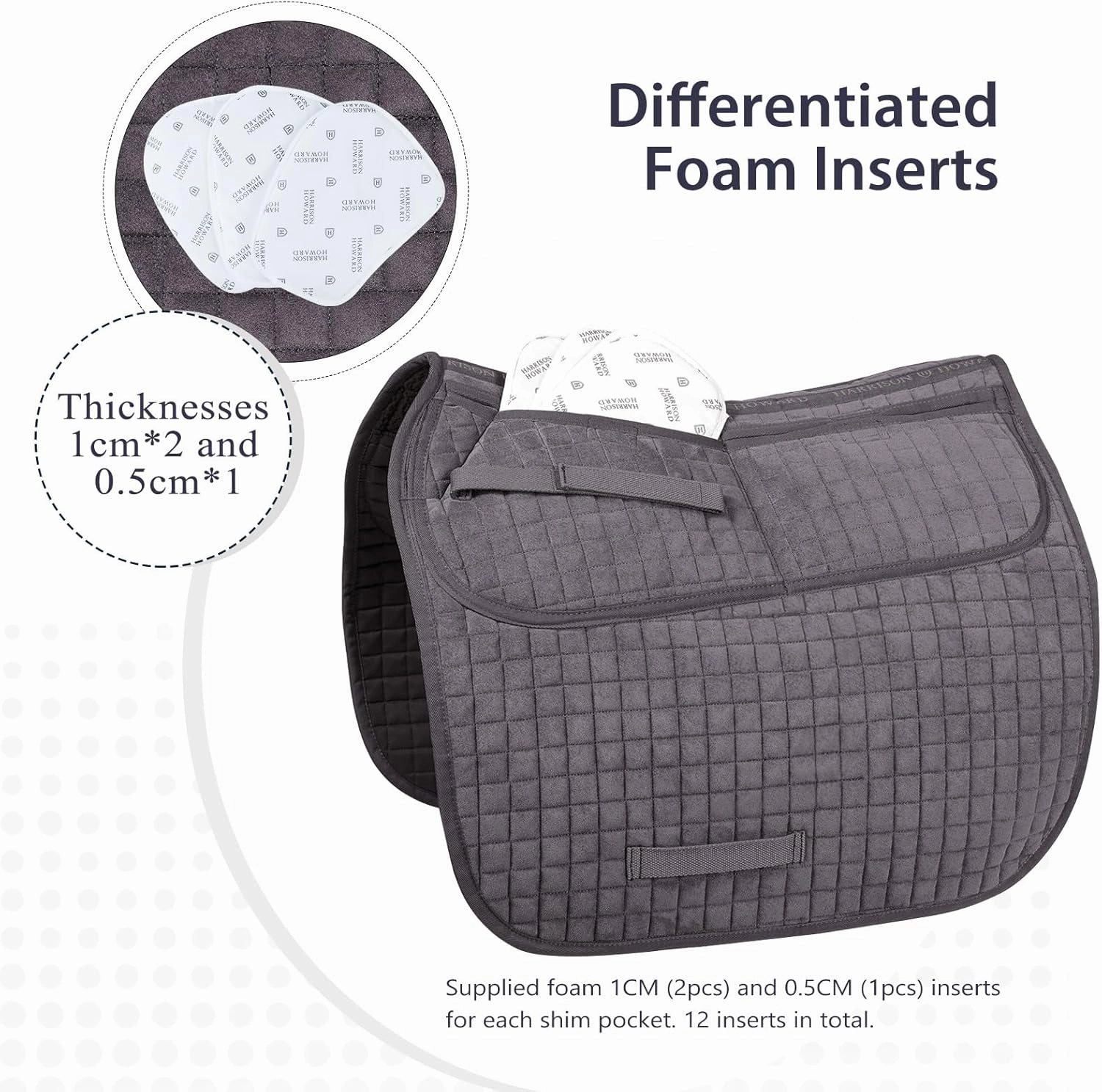Harrison Howard Diamond Quilted Dressage Saddle Pad Adjustable with 4 Pockets and Foam Inserts with Differentiated Thickness Horse Riding Pad with Added Cushioning and Comfort