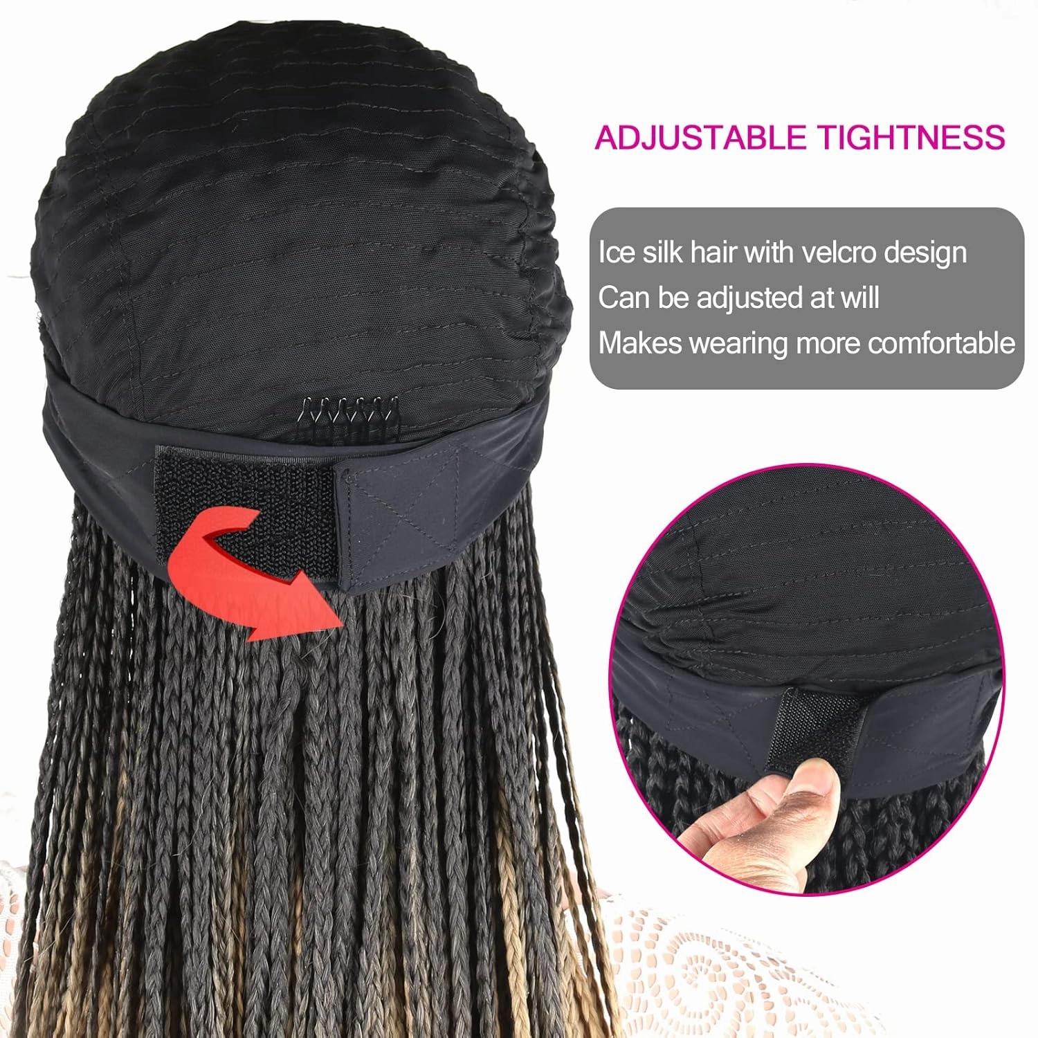 Headband Braided Wig for Black Women - Box Braid, Knotless, Faux Locs, Long Blonde Ombre Brown Twist Crochet Synthetic Ice Silk Wrap - 30 Inch