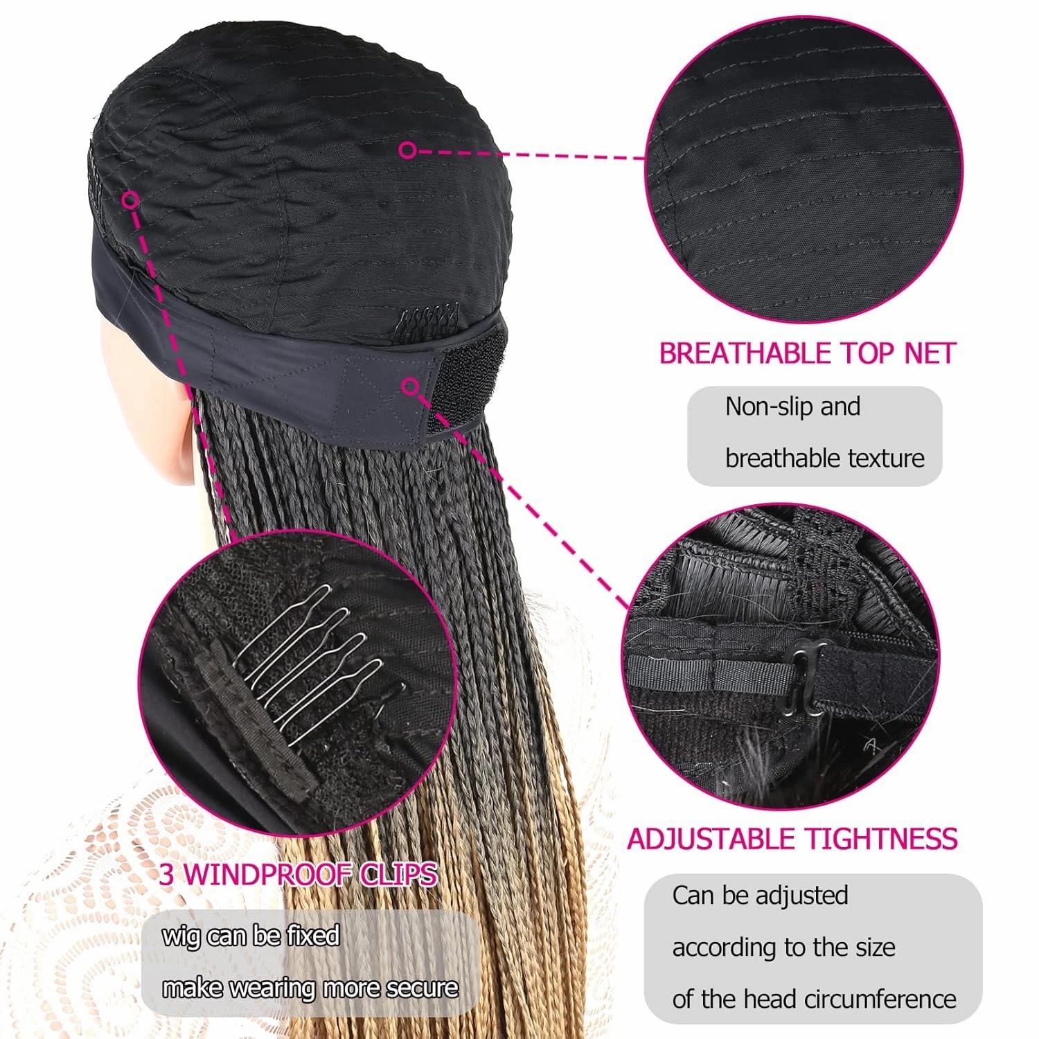 Headband Braided Wig for Black Women - Box Braid, Knotless, Faux Locs, Long Blonde Ombre Brown Twist Crochet Synthetic Ice Silk Wrap - 30 Inch