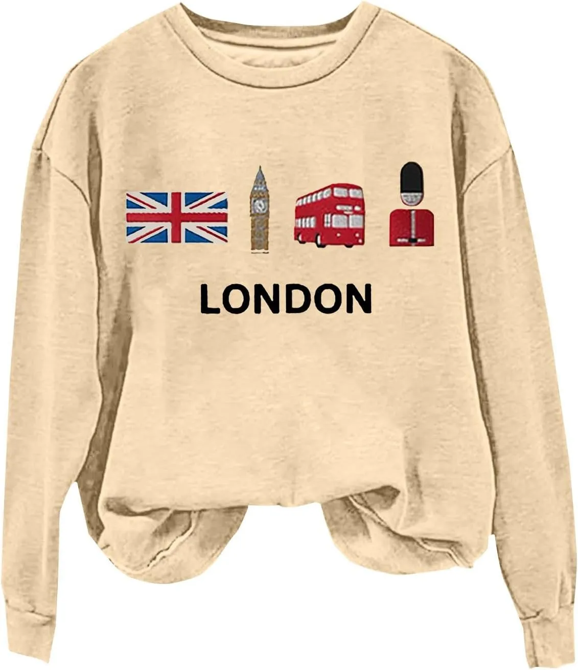 Heevina London Uk Big Ben British Flag Soldier Public Bus Sweatshirt For Women Crewneck Pullover Tops