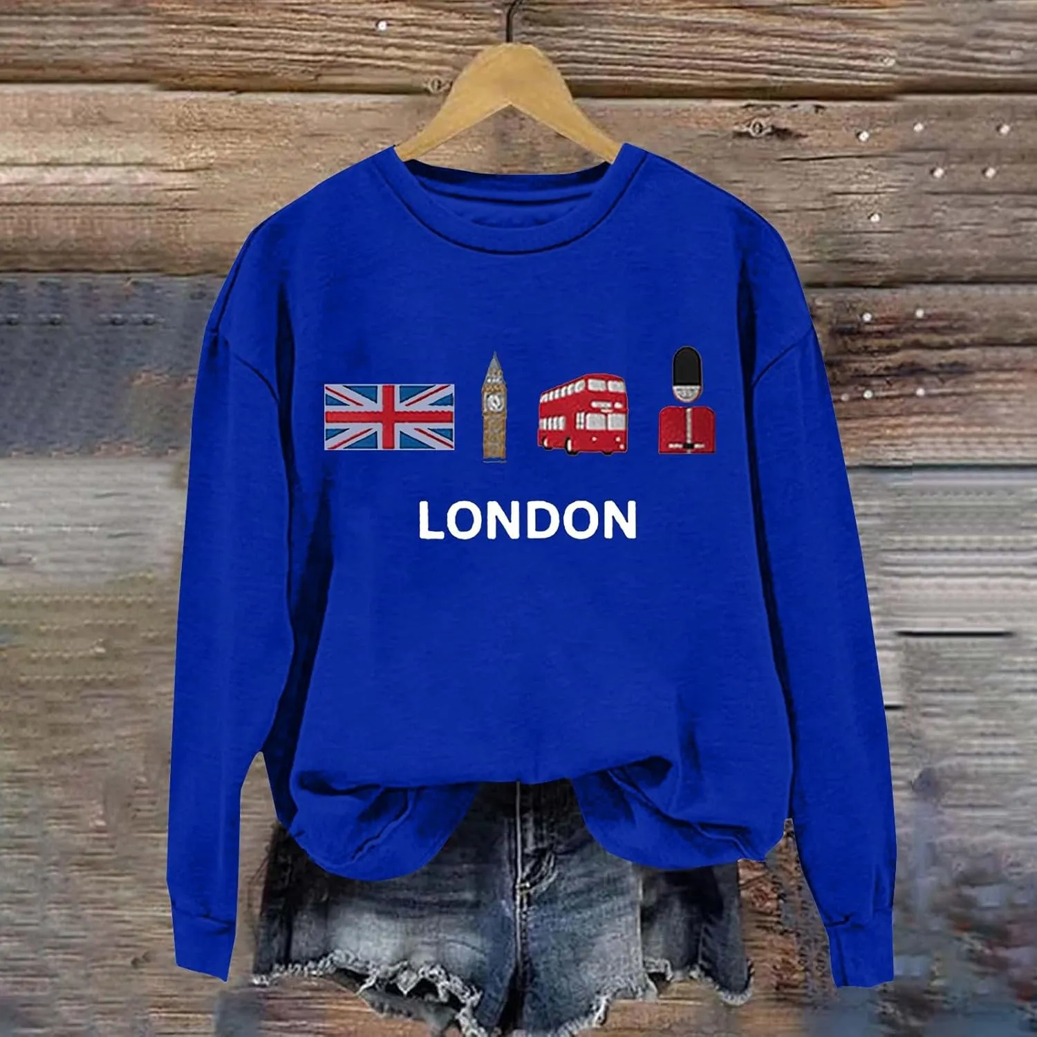 Heevina London Uk Big Ben British Flag Soldier Public Bus Sweatshirt For Women Crewneck Pullover Tops