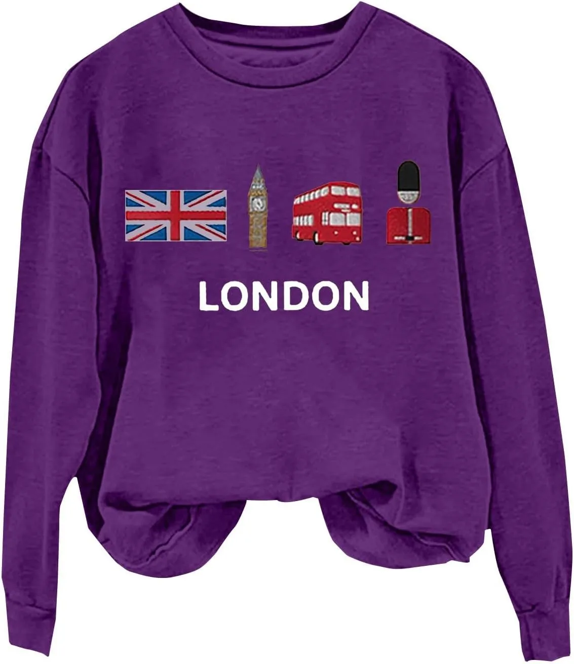 Heevina London Uk Big Ben British Flag Soldier Public Bus Sweatshirt For Women Crewneck Pullover Tops