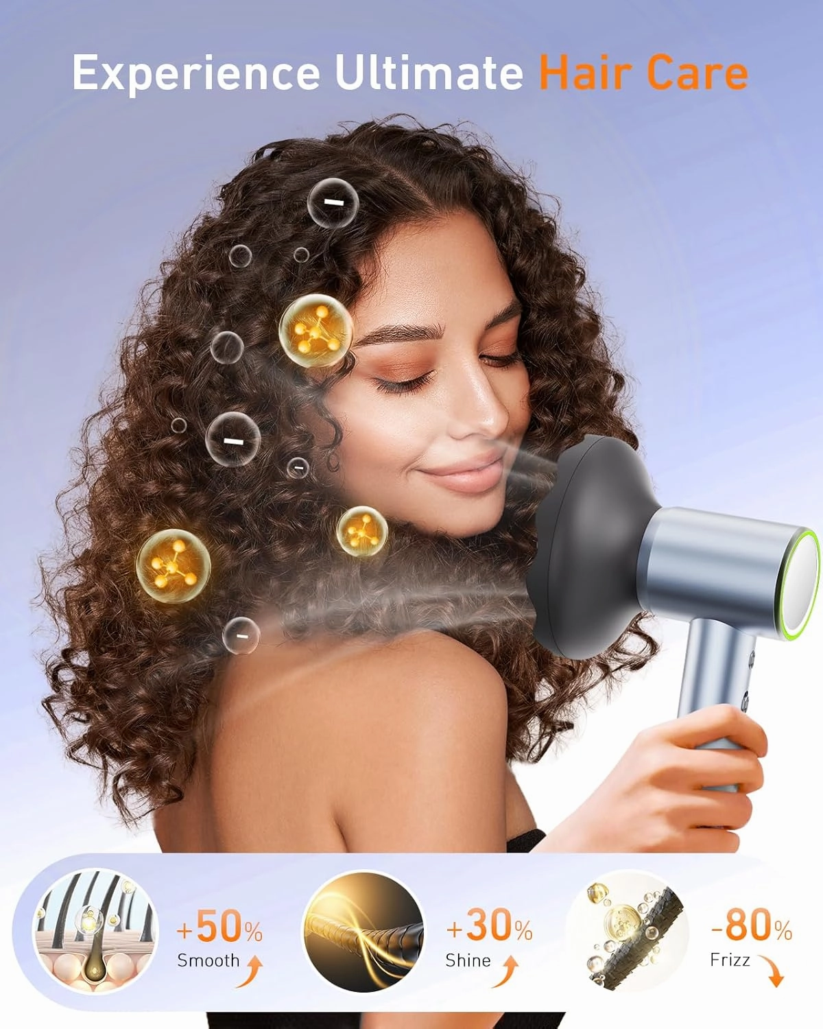 High Speed Hair Dryer with Diffuser, 110,000RPM Ionic Blow Dryer for Fast Drying, Portable Travel Low Noise Thermo-Control Hairdryer with Nozzle for Home Travel (Blue)