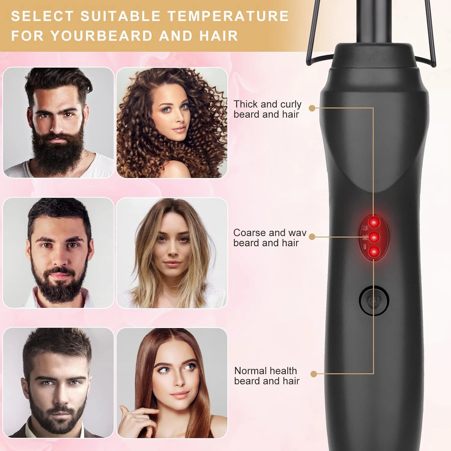 Hot Comb Portable Ceramic Travel Anti-Scald Straightening and Curling Brush - Electric Heated Flat Iron with Beard Pressing Comb