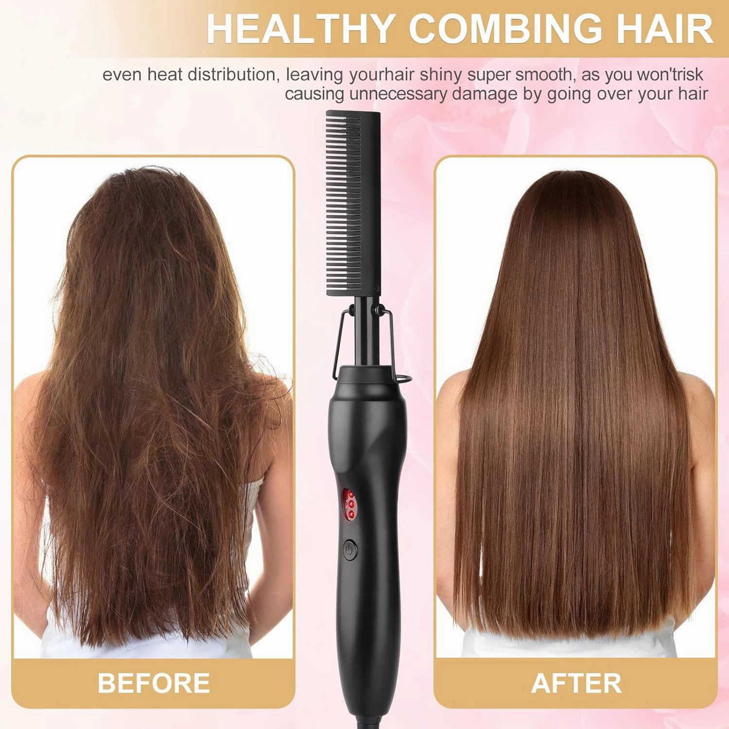 Hot Comb Portable Ceramic Travel Anti-Scald Straightening and Curling Brush - Electric Heated Flat Iron with Beard Pressing Comb