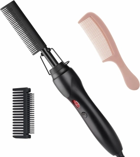 Hot Comb Portable Ceramic Travel Anti-Scald Straightening and Curling Brush - Electric Heated Flat Iron with Beard Pressing Comb