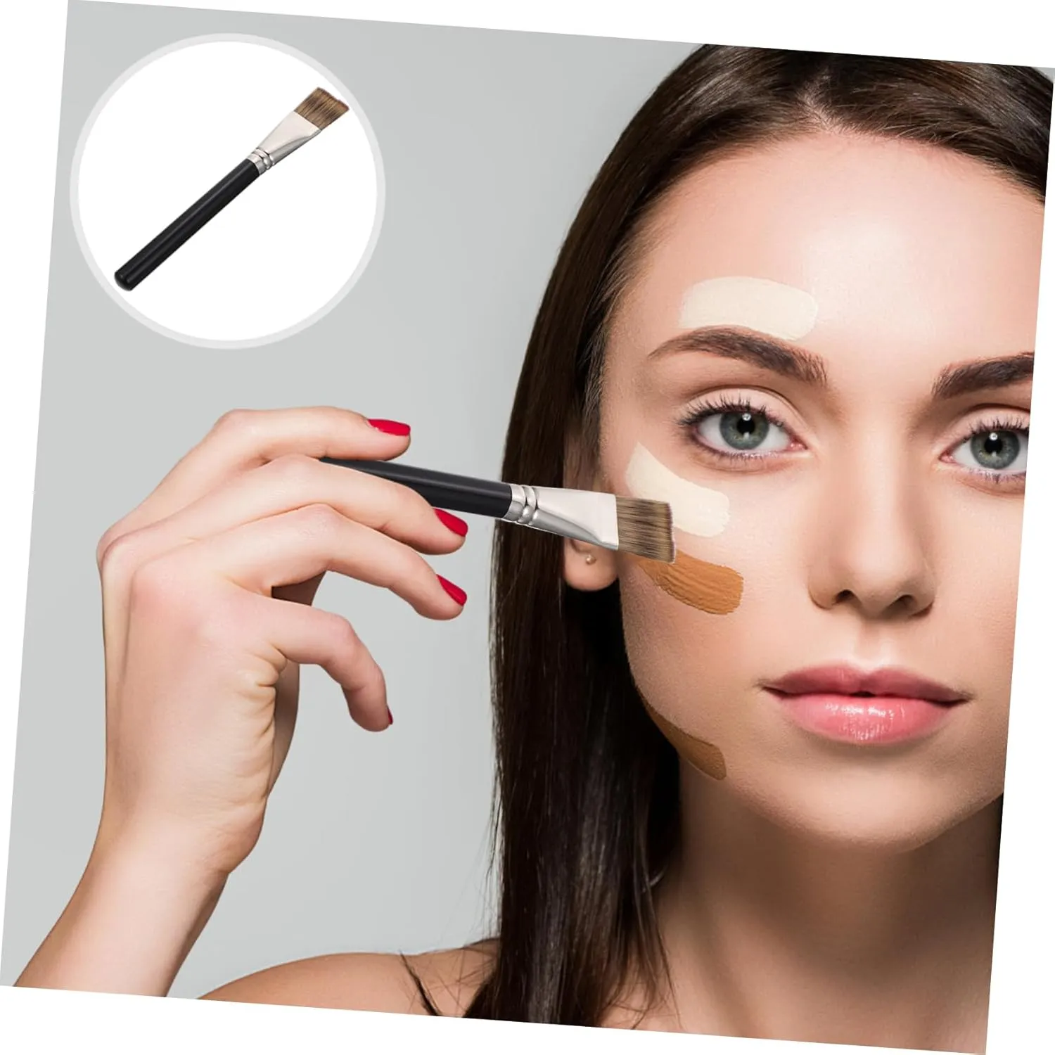 Housoutil 5pcs Flat Foundation Brush for Women Multi-use Makeup Tool Bristles for Blending Contouring and Highlighting Chic Design for Glamorous Looks