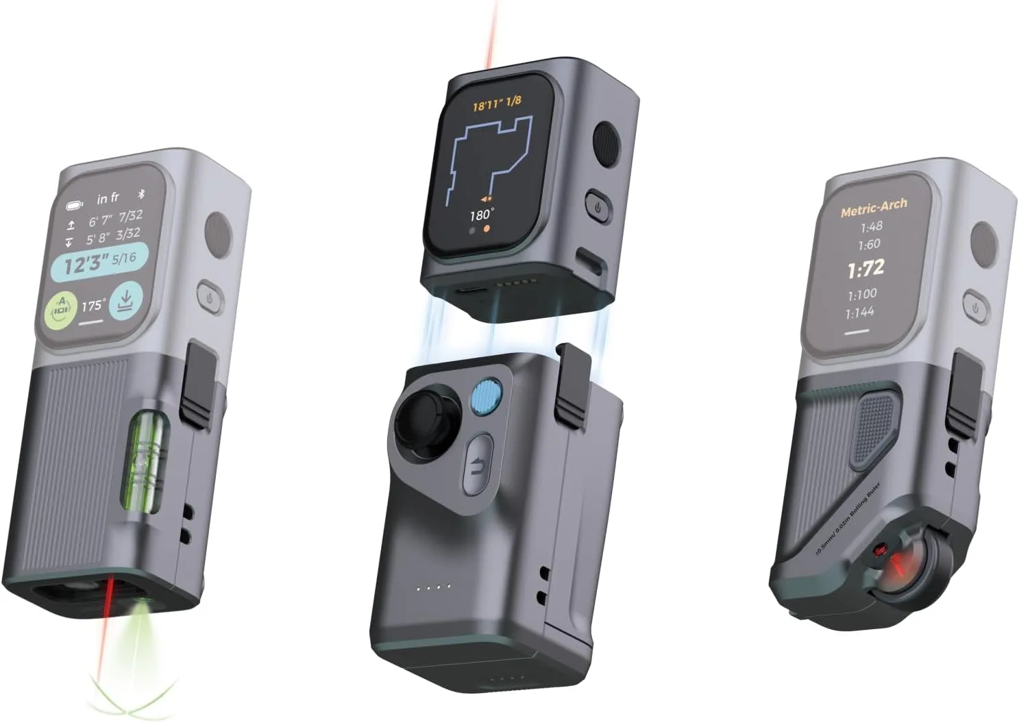 HOZO M-Cube Pro Laser Measuring Tool Combo:4 Modules Build to Adapt, M-Tripod & M-Protection Case, Rechargeable Modular Laser Distance Meter with Bilateral Laser, Digital Scale Roller | Bluetooth App