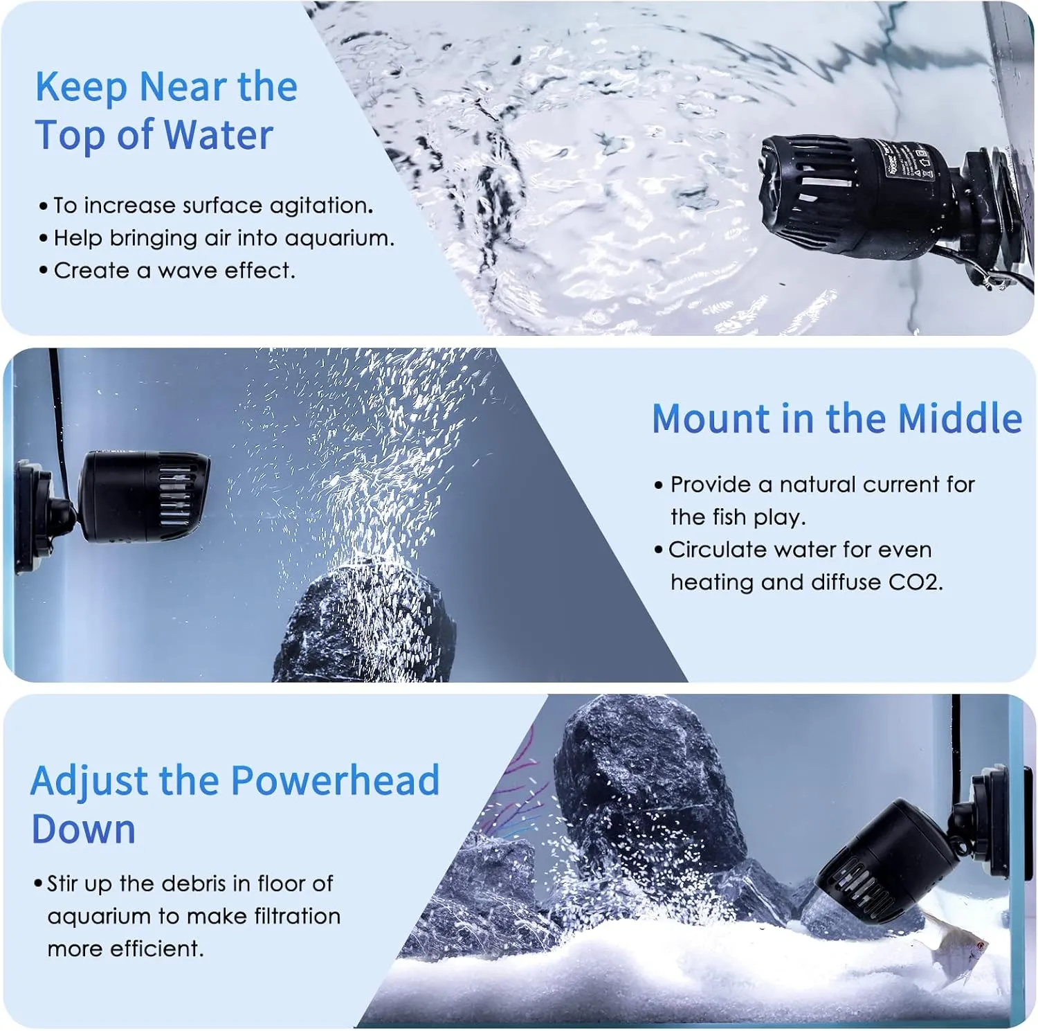 hygger Mini Wave Maker for 15-40 Gallon Aquarium with Magnetic Mount Quiet Powerhead for Saltwater and Freshwater Fish Tank 530 GPH