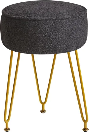 IBUYKE Teddy Velvet Round Footrest Ottoman, Makeup Vanity Side Table, Velvet Dressing Table Seat, Pouf Couch Stool for Living Room Bedroom, Black WBD009B