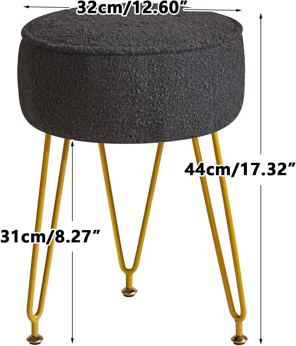 IBUYKE Teddy Velvet Round Footrest Ottoman, Makeup Vanity Side Table, Velvet Dressing Table Seat, Pouf Couch Stool for Living Room Bedroom, Black WBD009B