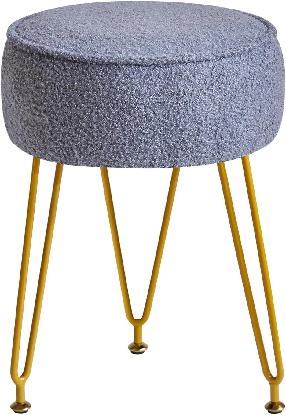 IBUYKE Teddy Velvet Round Footrest Stool Ottoman, Makeup Vanity Stool Side Table, Velvet Dressing Table Seat, Pouf Couch Stool, for Living Room Bedroom, Gray Blue WBD009BU
