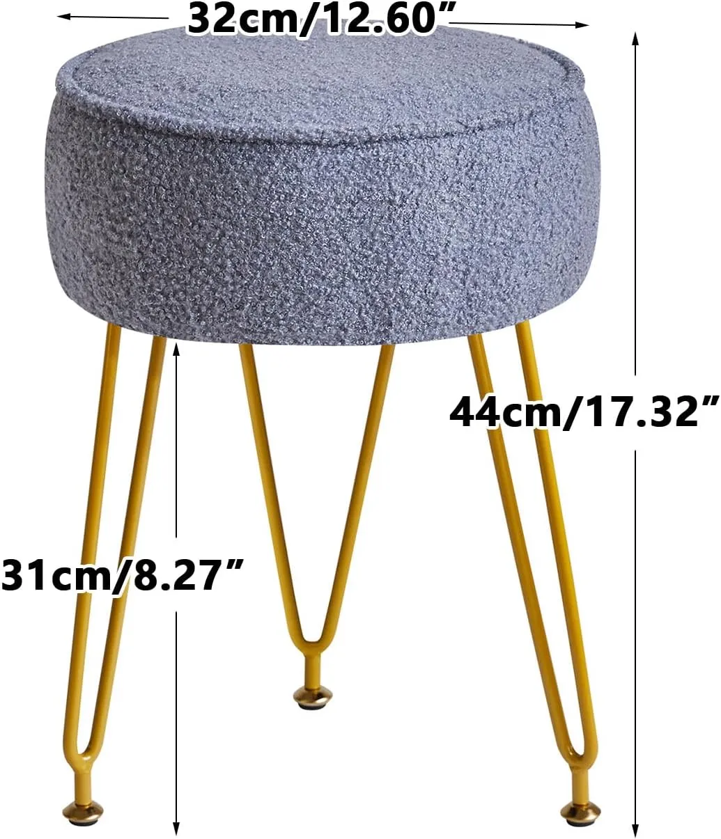 IBUYKE Teddy Velvet Round Footrest Stool Ottoman, Makeup Vanity Stool Side Table, Velvet Dressing Table Seat, Pouf Couch Stool, for Living Room Bedroom, Gray Blue WBD009BU