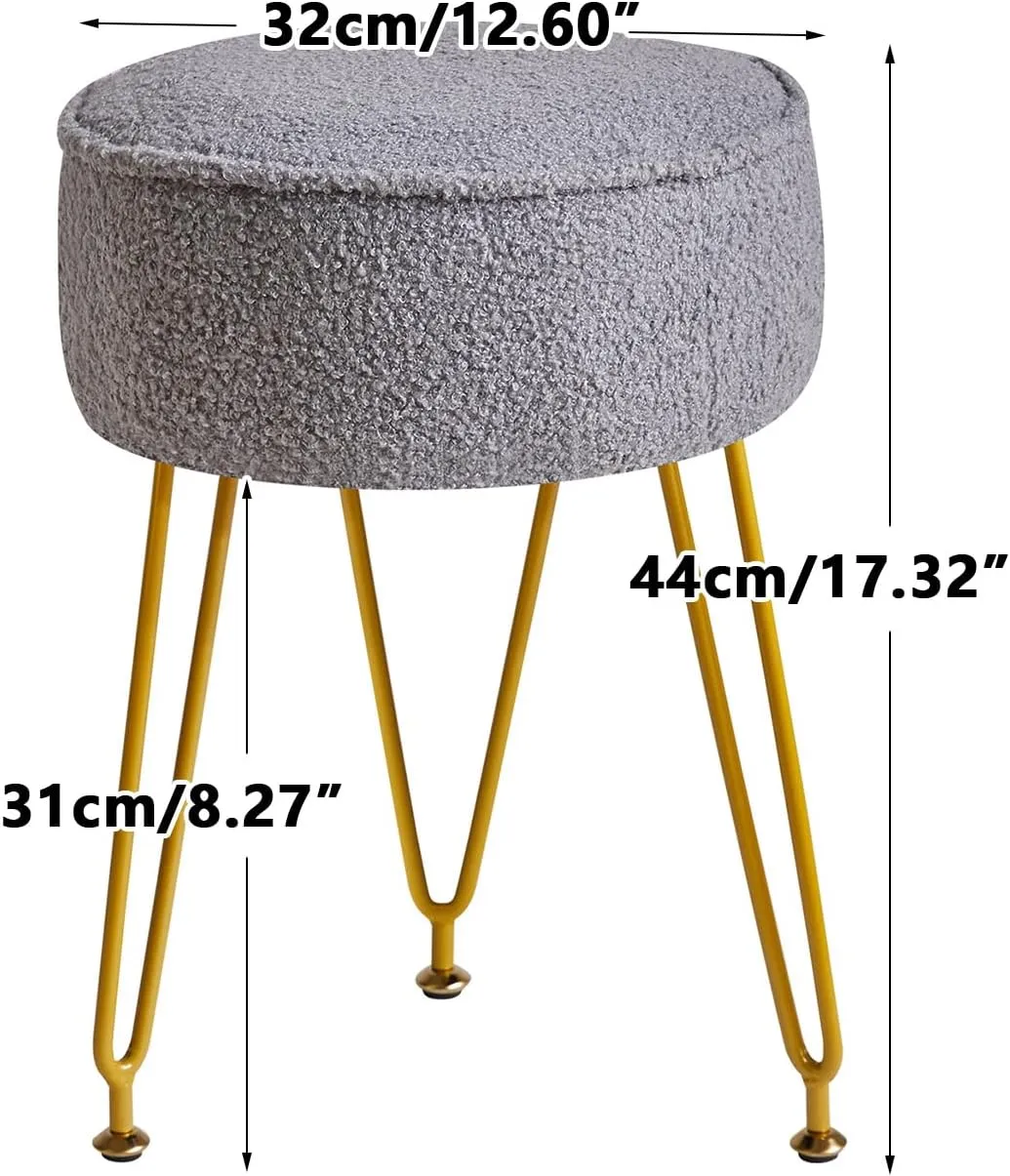IBUYKE Teddy Velvet Round Footrest Stool Ottoman, Makeup Vanity Stool Side Table, Velvet Dressing Table Seat, Pouf Couch Stool, for Living Room Bedroom, Gray WBD009G