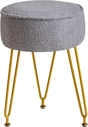 IBUYKE Teddy Velvet Round Footrest Stool Ottoman, Makeup Vanity Stool Side Table, Velvet Dressing Table Seat, Pouf Couch Stool, for Living Room Bedroom, Gray WBD009G