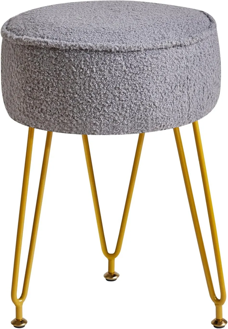 IBUYKE Teddy Velvet Round Footrest Stool Ottoman, Makeup Vanity Stool Side Table, Velvet Dressing Table Seat, Pouf Couch Stool, for Living Room Bedroom, Gray WBD009G