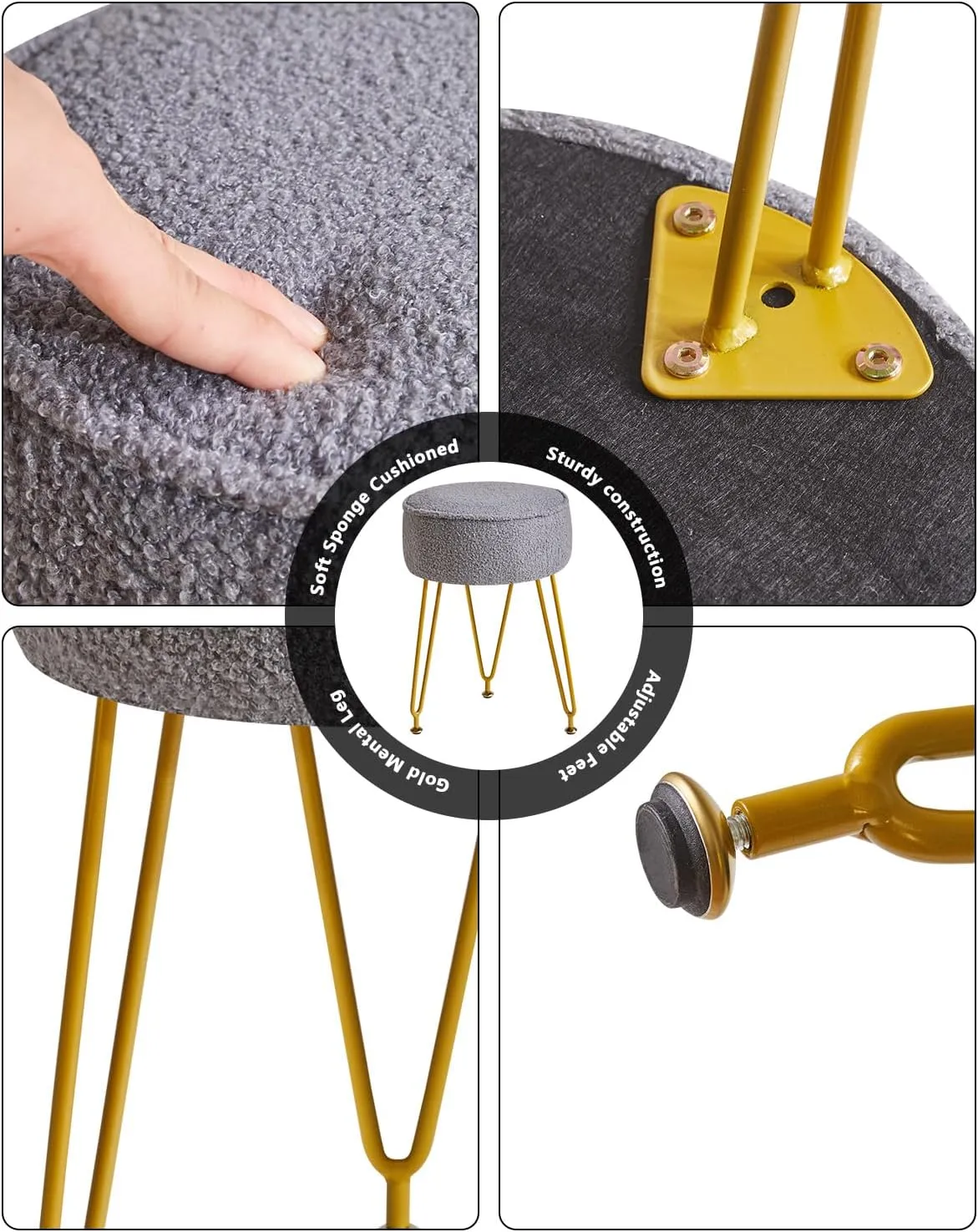 IBUYKE Teddy Velvet Round Footrest Stool Ottoman, Makeup Vanity Stool Side Table, Velvet Dressing Table Seat, Pouf Couch Stool, for Living Room Bedroom, Gray WBD009G