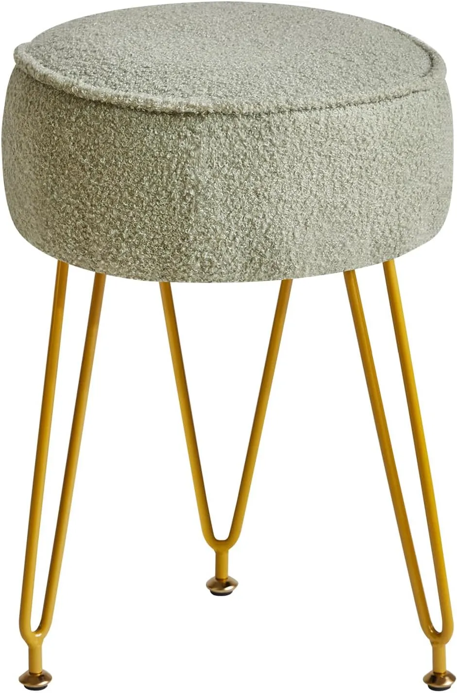 IBUYKE Teddy Velvet Round Footrest Stool Ottoman, Makeup Vanity Stool Side Table, Velvet Dressing Table Seat, Pouf Couch Stool, for Living Room Bedroom, Light Green WBD009D