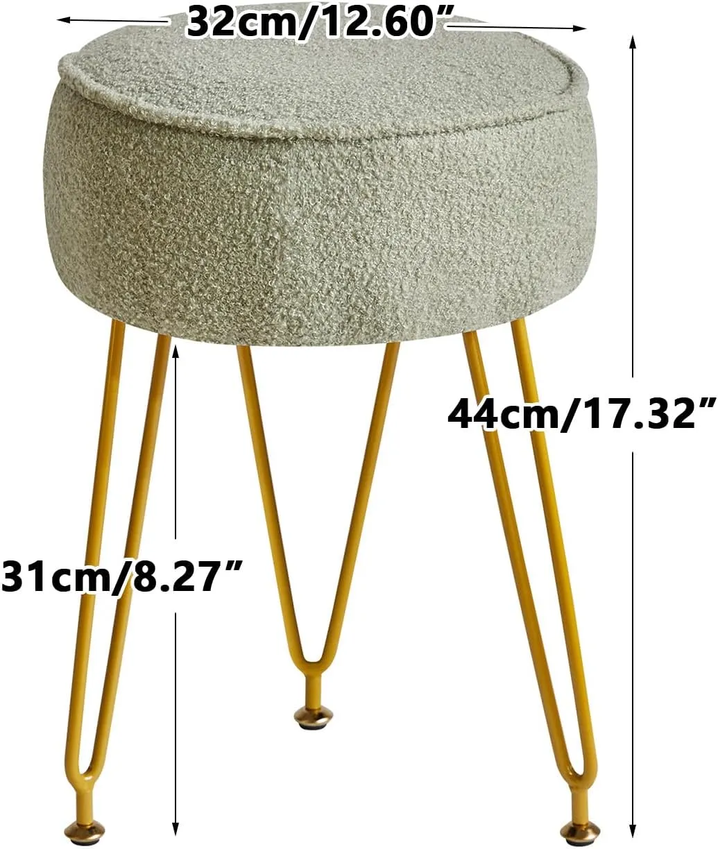 IBUYKE Teddy Velvet Round Footrest Stool Ottoman, Makeup Vanity Stool Side Table, Velvet Dressing Table Seat, Pouf Couch Stool, for Living Room Bedroom, Light Green WBD009D