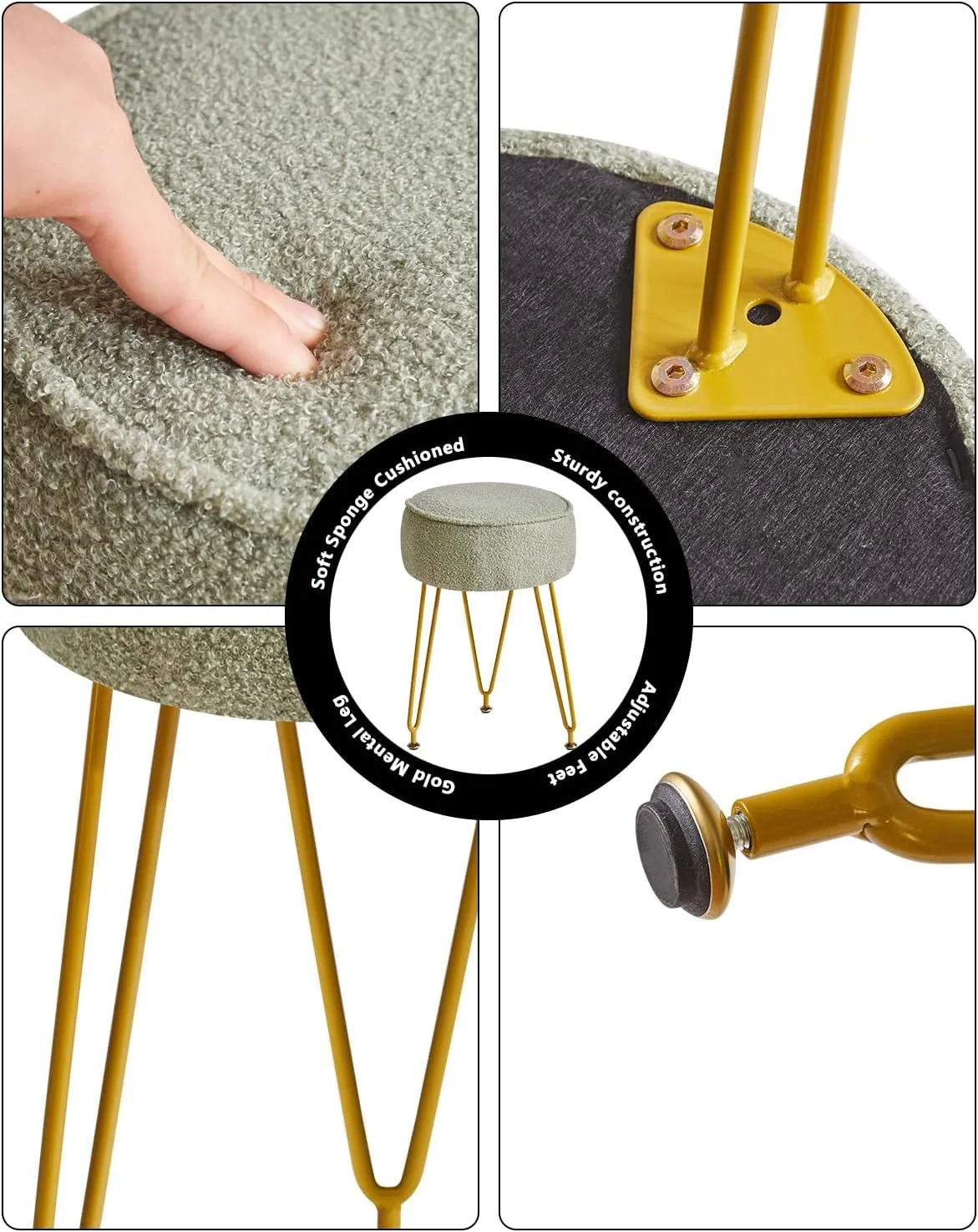 IBUYKE Teddy Velvet Round Footrest Stool Ottoman, Makeup Vanity Stool Side Table, Velvet Dressing Table Seat, Pouf Couch Stool, for Living Room Bedroom, Light Green WBD009D