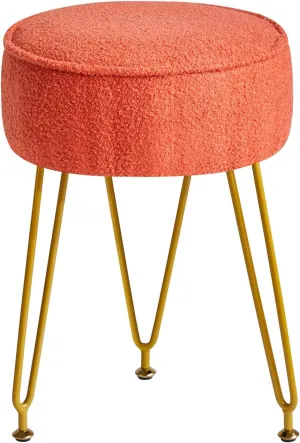 IBUYKE Teddy Velvet Round Footrest Stool Ottoman, Makeup Vanity Stool Side Table, Velvet Dressing Table Seat, Pouf Couch Stool, for Living Room Bedroom, Orange WBD009J
