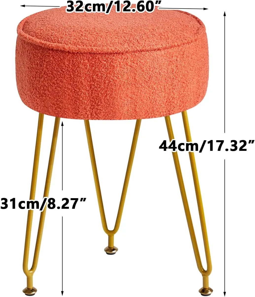 IBUYKE Teddy Velvet Round Footrest Stool Ottoman, Makeup Vanity Stool Side Table, Velvet Dressing Table Seat, Pouf Couch Stool, for Living Room Bedroom, Orange WBD009J