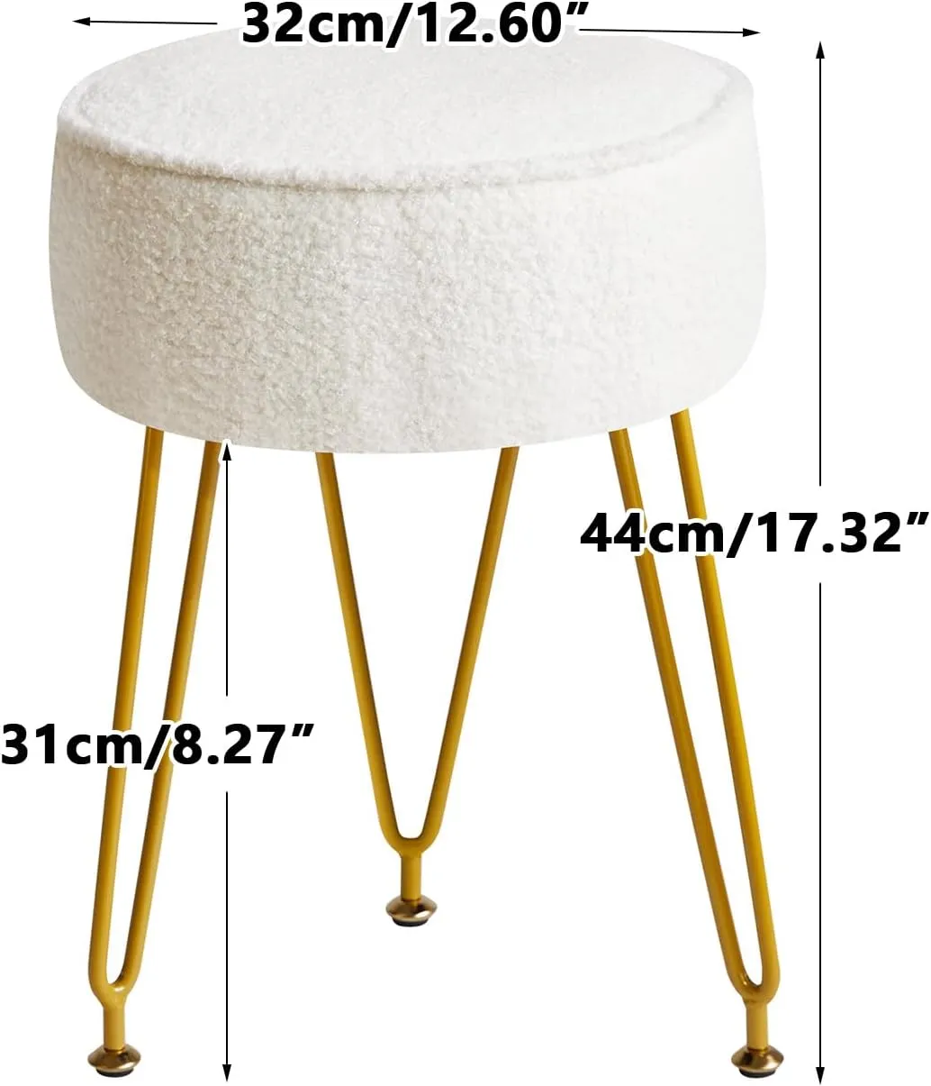 IBUYKE Teddy Velvet Round Footrest Stool Ottoman, Makeup Vanity Stool Side Table, Velvet Dressing Table Seat, Pouf Couch Stool, for Living Room Bedroom, White WBD009W