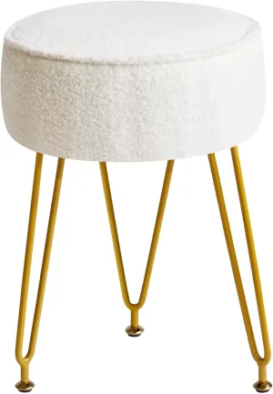IBUYKE Teddy Velvet Round Footrest Stool Ottoman, Makeup Vanity Stool Side Table, Velvet Dressing Table Seat, Pouf Couch Stool, for Living Room Bedroom, White WBD009W