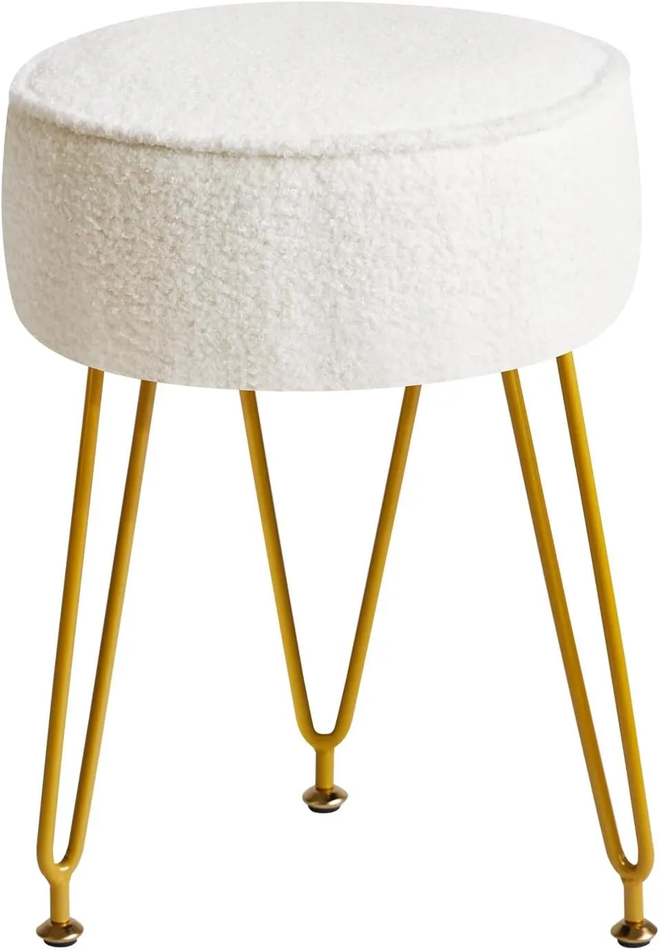 IBUYKE Teddy Velvet Round Footrest Stool Ottoman, Makeup Vanity Stool Side Table, Velvet Dressing Table Seat, Pouf Couch Stool, for Living Room Bedroom, White WBD009W