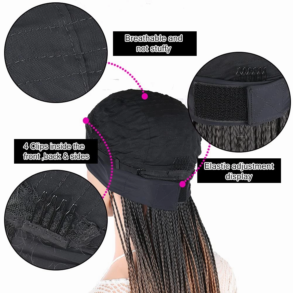 Ice Silk Box Braid Wigs for Black Women - Long Cornrow Twist, Crochet Braid, Ombre Brown, Synthetic, Turban Wig with Attached Headband, 30 Inch Scarf