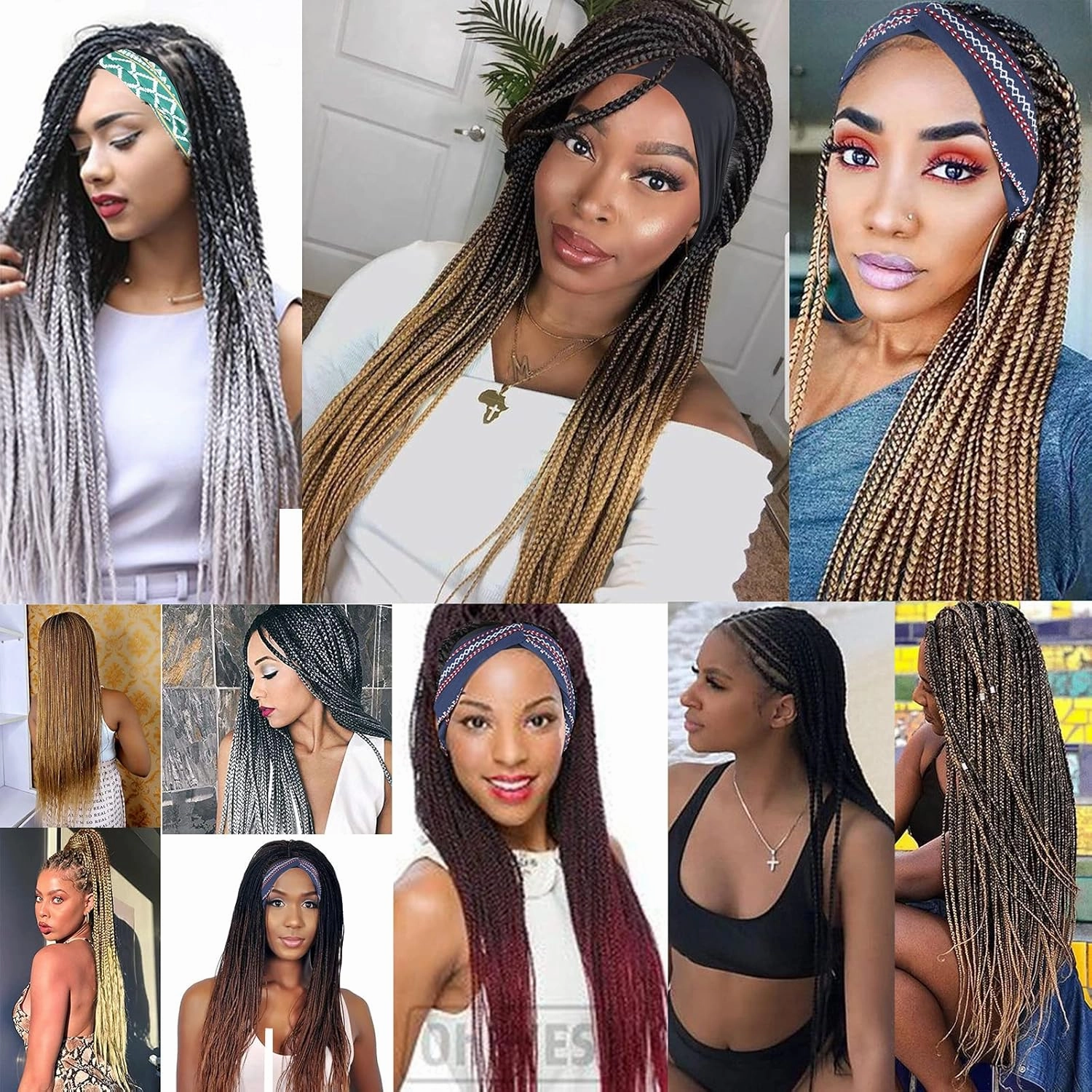 Ice Silk Turban Box Braid Wigs - 30Inch Long Blonde Ombre Brown, Synthetic Strap Wig with Attached Headband