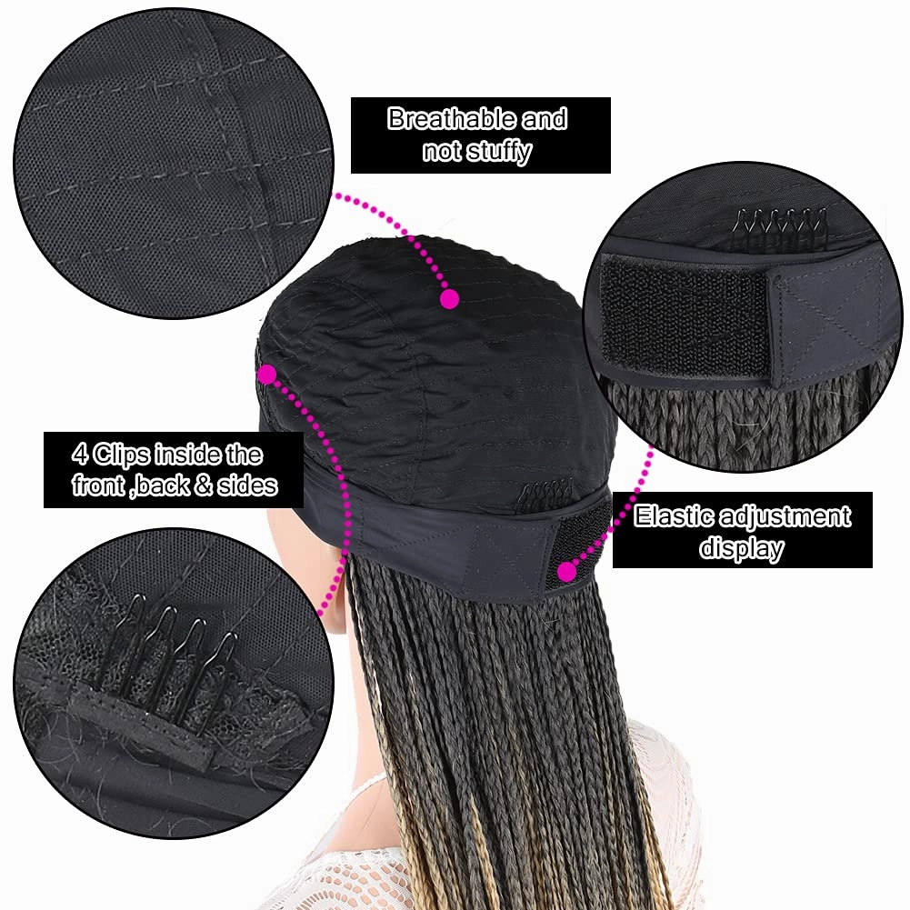 Ice Silk Turban Box Braid Wigs - 30Inch Long Blonde Ombre Brown, Synthetic Strap Wig with Attached Headband