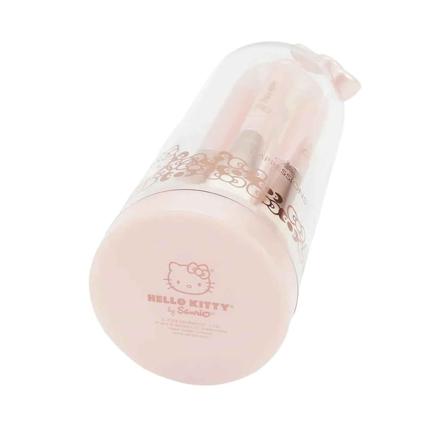 Impressions Vanity 6 PCs Makeup Brush Set with Hello Kitty Kawaii Icon, Super Soft Brushes for Foundation, Face Powder, Blending, Eye Shadow, and Liner with Cute Bell Jar (Pink)