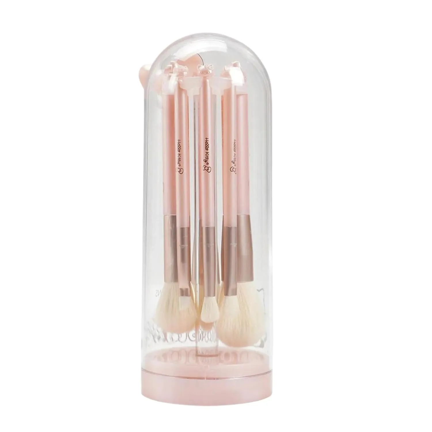 Impressions Vanity 6 PCs Makeup Brush Set with Hello Kitty Kawaii Icon, Super Soft Brushes for Foundation, Face Powder, Blending, Eye Shadow, and Liner with Cute Bell Jar (Pink)