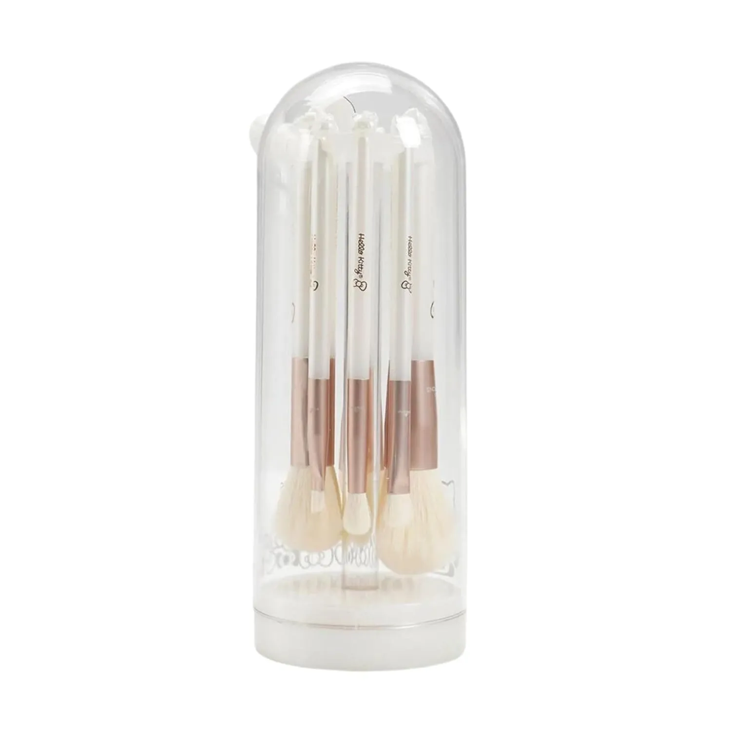 Impressions Vanity 6 PCs Makeup Brush Set with Hello Kitty Kawaii Icon, Super Soft Brushes for Foundation, Face Powder, Blending, Eye Shadow, and Liner with Cute Bell Jar (White)