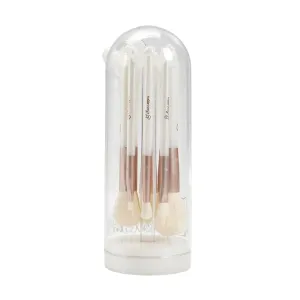 Impressions Vanity 6 PCs Makeup Brush Set with Hello Kitty Kawaii Icon, Super Soft Brushes for Foundation, Face Powder, Blending, Eye Shadow, and Liner with Cute Bell Jar (White)