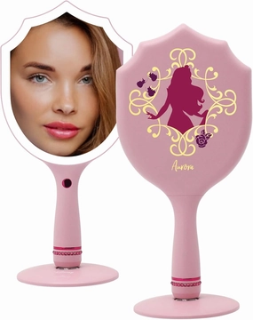 Impressions Vanity Disney Princess Aurora Handheld LED Makeup Mirror, Lighted Hand Mirror with Standing Base, Shimmering Button, and 3 Color Modes for Travel or Bedroom