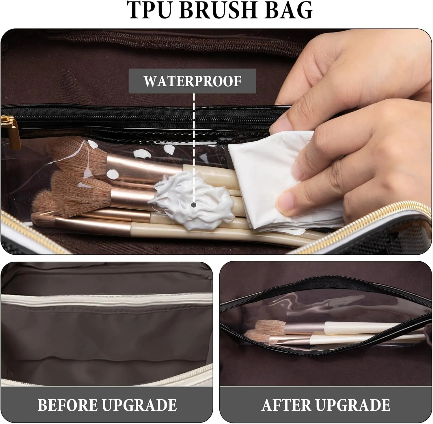 Initial Makeup Bag Large Capacity Travel Cosmetic Bag for Women PU Leather Open Flat Toiletry Bag with Handle and Divider Personalized Gifts for Women (Black S)