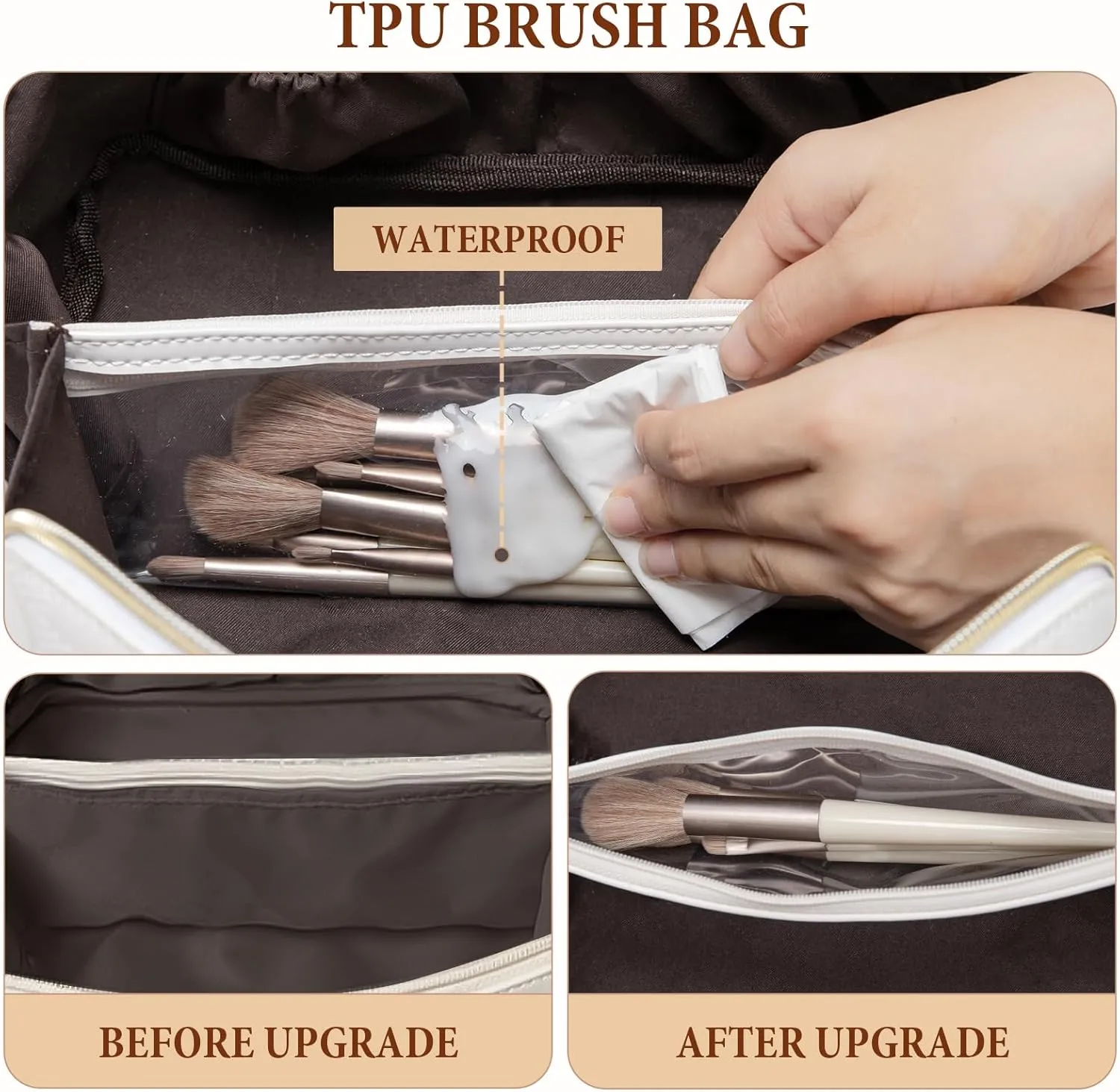 Initial Makeup Bag Large Capacity Travel Cosmetic Bag for Women PU Leather Open Flat Toiletry Bag with Handle and Divider Personalized Gifts for Women (Cream White A)