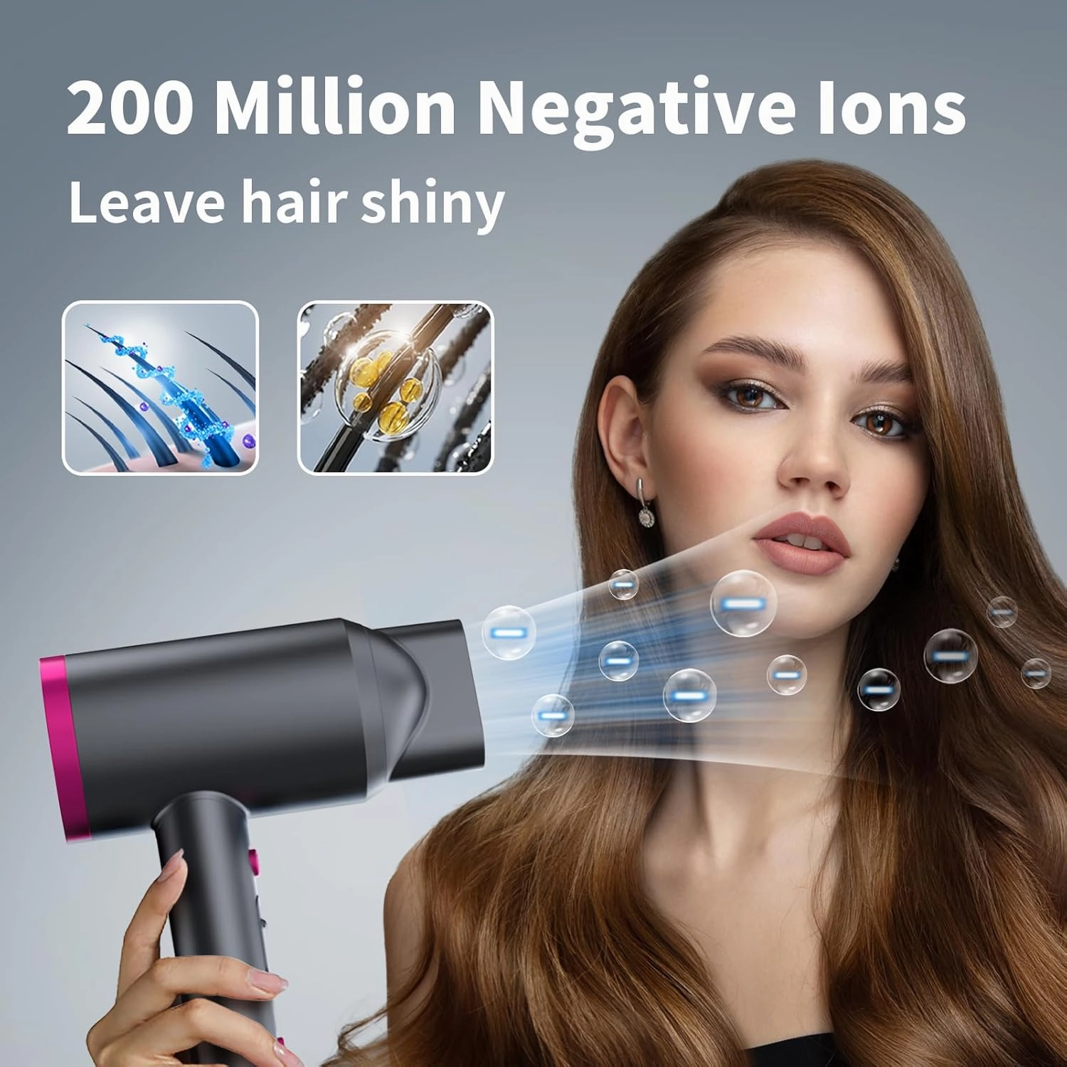 Ionic Hair Dryer with Diffuser, Powerful 1800W Blow Dryer for Women & Men, Fast-Drying Hair Dryer with Nozzle for Home, Salon, Travel