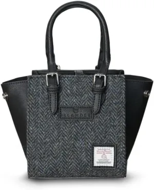 Islander The Mini Caillie Tote Harris Tweed & PU leather (Black and Grey Herringbone)