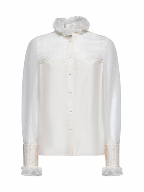 Ivory silk shirt with ruffles