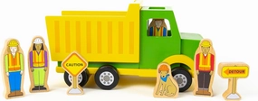 Jack Rabbit Creations- Construction Crew Magnetic Truck- 8 Piece Wooden Playset- Includes Dump Truck, Traffic Signs, Dog and Construction Workers-Motor Skills Toy- Toddlers 3 